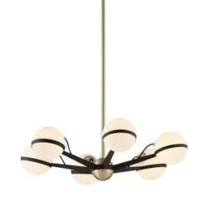 Ace 6 Light Chandelier Textured Bronze Brushed Brass, Glass