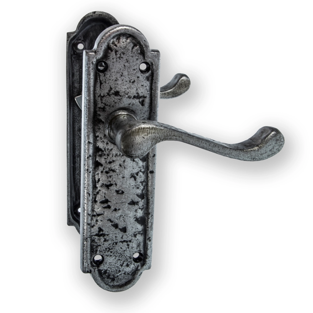 LocksOnline Turnberry Pewter Door Handle Set on Backplate
