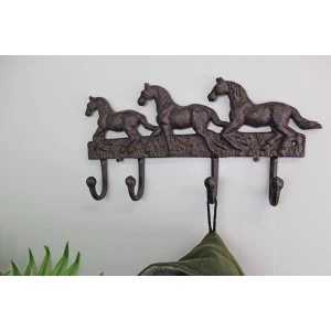 Rustic Cast Iron Wall Hooks, Three Horses