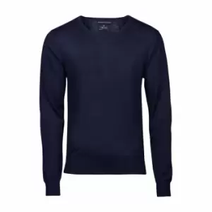 Tee Jays Mens Knitted V Neck Sweater (2XL) (Navy Blue)