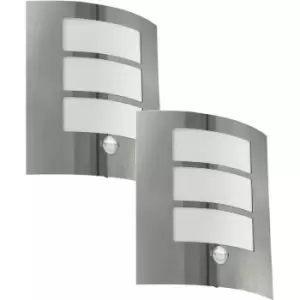 Loops - 2 pack IP44 Outdoor Wall Light & pir Motion Sensor Stainless Steel 60W E27