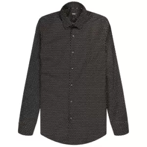 HUGO BOSS Slim Fit Stretch Polka Dot Shirt Black/Beige