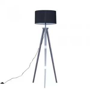 Willow Grey Tripod Floor Lamp with XL Black Reni Shade