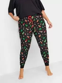 Yours Xmas Drinks Pj Bottoms, Black, Size 18, Women