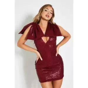 I Saw It First Sequin Bow Detail Plunge Bodycon Mini Dress - Red