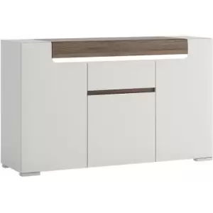 Toronto 3 Door 1 Drawer Sideboard (inc. Plexi Lighting) - White High Gloss with San Remo Oak inset