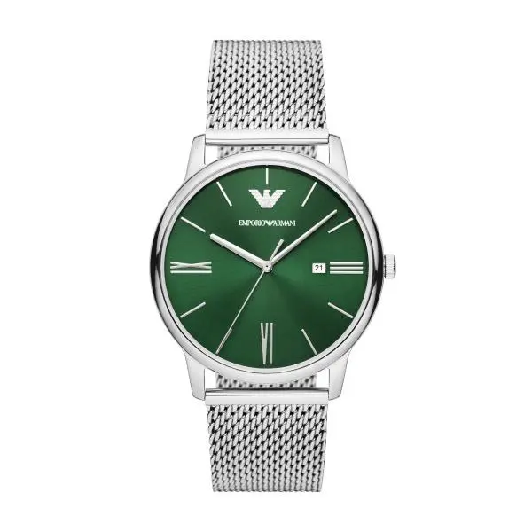 Emporio Armani Quartz Green Dial Steel Mesh Strap Mens Watch AR11578 AR11578