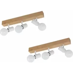 Loops - 2 pack 3 Spot Wall Flush Ceiling Light Colour Brown White Shade E27 3x60W