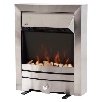 HOMCOM 2KW Electric Fireplace Pebble Burning Effect Heater Fire Flame Indoor Stove LED Lighting - Stainless Steel