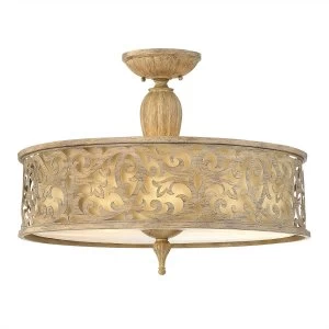 3 Light Large Semi Flush Ceiling Light Brushed Champagne, E27