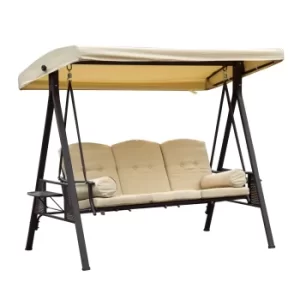 Outsunny Steel Swing Chair Hammock Garden 3 Seater Canopy Cushion Shelter Outdoor Bench Beige