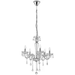 Chicago 5 Light Multi Arm Chandelier Chrome Aluminium Glass, K9 Crystals LED E14 - Merano