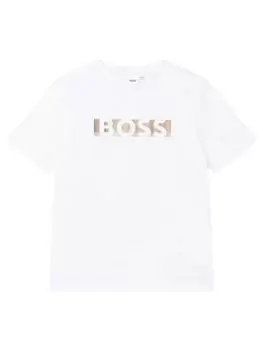 BOSS Boys Gold Logo Short Sleeve T-Shirt - White, Size 8 Years