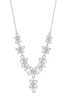 Silver Fine Crystal Floral Y Necklace