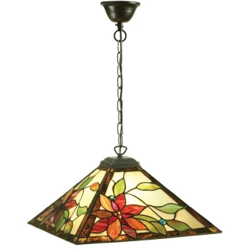 Interiors 1900 Lighting - Interiors Lelani - 1 Light Medium Ceiling Pendant Dark Bronze, Tiffany glass, E27