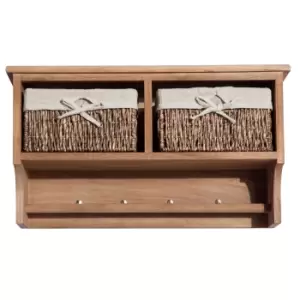 Homcom Wall Mounted Coat Hook Storage Unit 2 Cubby Holes Wicker Basket Brown