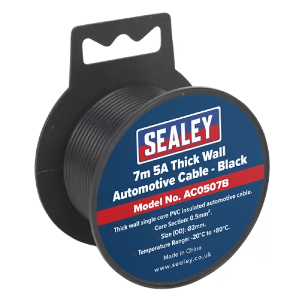 Genuine SEALEY AC0507B Automotive Cable Thick Wall 5A 7mtr Black