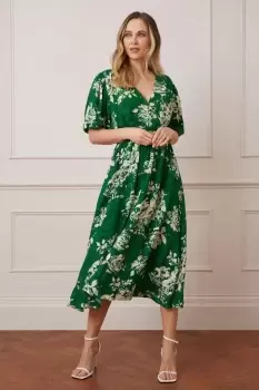 Floral Jacquard Balloon Sleeve Midi Dress