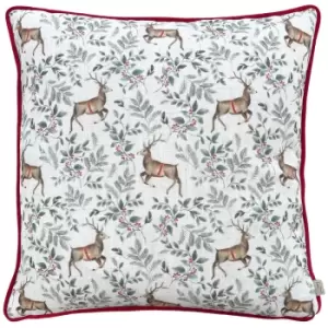 Festive Reindeer Repeat Cushion Scarlet, Scarlet / 43 x 43cm / Polyester Filled