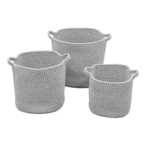 Jvl Edison Cotton Rope Storage Baskets, Set Of 3, Grey