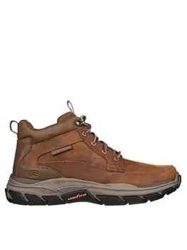 Skechers Respected Mid Top Leather Moc Toe Lace-up Boot, Brown, Size 10, Men