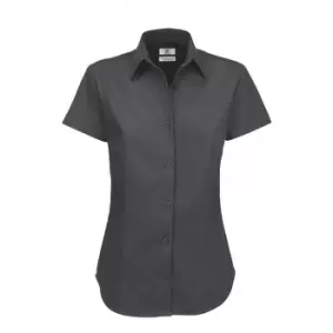 B&C Womens/Ladies Sharp Twill Short Sleeve Shirt (XS) (Dark Grey)