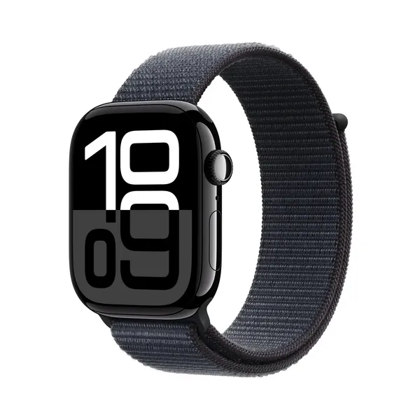 Apple Watch Series 10, 42mm, Jet Black Aluminium Case, GPS [2024] - Ink Sport Loop