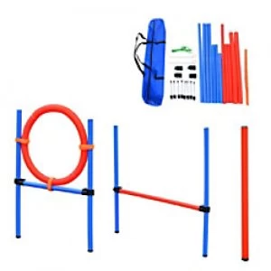 PawHut Pet Agility Set 8x Steel Stakes, 2x Spikes, 1x String Blue, Red