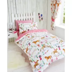 Portfolio Home Kids Club Horse Show Double Size Duvet Cover & Pillow Case Bed Set Pink