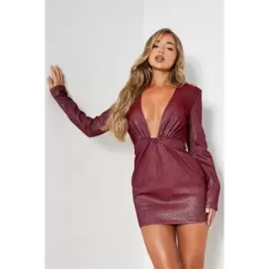 I Saw It First Glitter Plunge Bodycon Mini Dress - Red