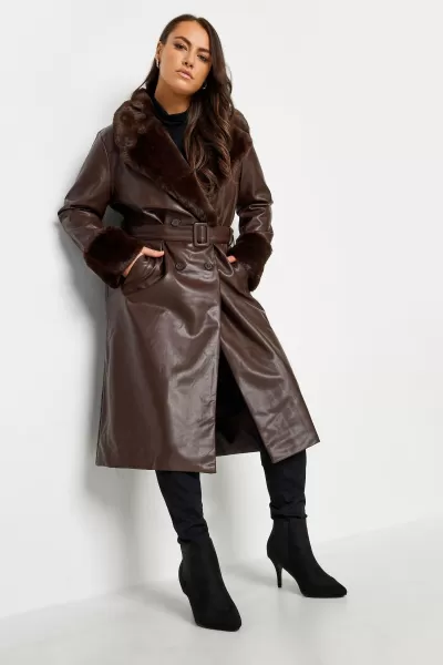 Faux Fur Trim Trench Coat