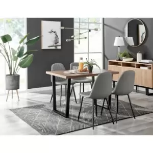 Kylo Brown Wood Effect Dining Table & 4 Grey Corona Faux Leather Dining Chairs with Black Legs Diamond Stitch - Elephant Grey