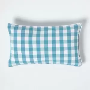 Homescapes - Blue Block Check Cotton Gingham Cushion Cover, 30 x 50cm - Blue