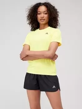 adidas Run Icons 3 Bar Tee - Yellow, Yellow, Size S, Women