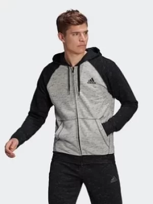 adidas Essentials Melange Small Logo Hoodie, Grey/Black Size XS Men