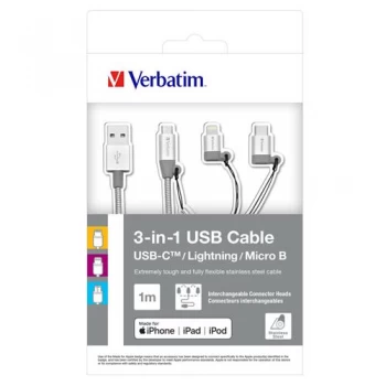 Verbatim 3-in-1 LightningMicro BUSB-C Sync and Charge Cable 48870