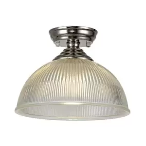 Luminosa Talisa Flush Ceiling Lamp E27 With Dome 30cm Glass Shade Polished Nickel, Clear