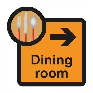 Assisted Living Sign Dining Room arrow right - SA FMX 305 x 310mm