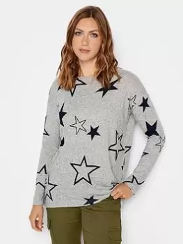 Long Tall Sally Grey Aop Star Jumper, Grey, Size 14, Women