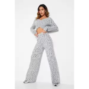 I Saw It First Space Dye Wide Leg Knitted Trousers Co-Ord - Grey