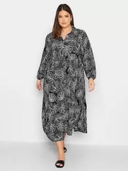 Yours Leaf Print Shirt Dress - Black, Size 22-24, Women