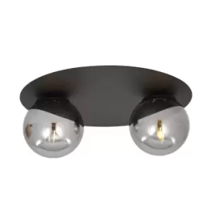 Solar Black Globe Ceiling Light with Graphite Glass Shades, 2x E14