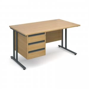 Maestro 25 GL Straight Desk With 3 Drawer Pedestal 1400mm - Graphite c