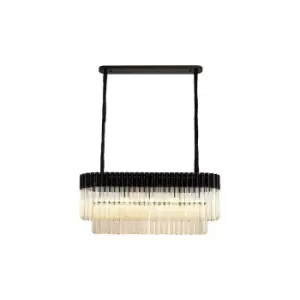 Poland Ceiling Pendant Rectangle 5 Light E14, Matt Black, Cognac Sculpted Glass