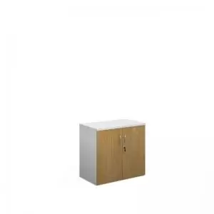 Duo double door cupboard 740mm high with 1 shelf - white with oak