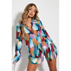 I Saw It First Multi Abstract Plisse Oversized Button Up Shirt - Multi