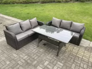 Fimous 6 Seater Outdoor Dark Grey PE Rattan Lounge Complete Sofa Set with Dining Table