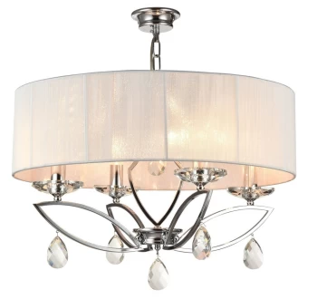 Miraggio Chandelier Chrome & Crystal with White Shade, 4 Light, E14