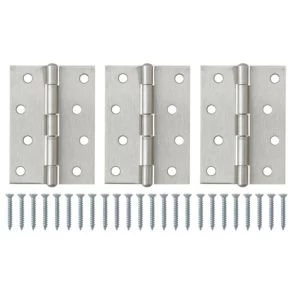 Nickel effect Metal Butt hinge Pack of 3