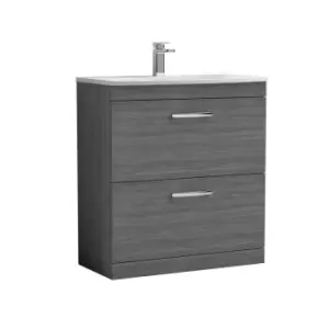 Nuie Athena 800 Floor Standing 2-drawer Vanity & Curved Basin - Grey Woodgrain